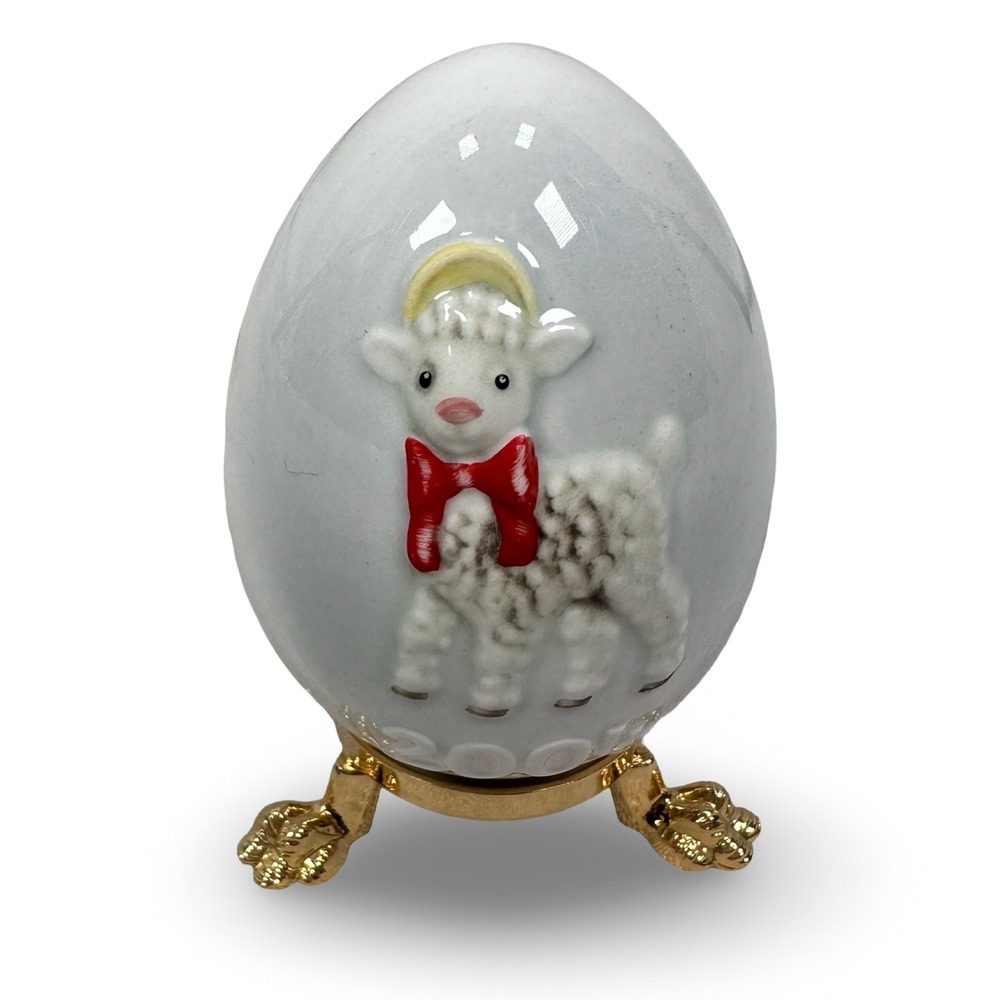 Goebel Germany 2004 Annual Easter Egg Porcelain Lamb Figurine with Gold Stand